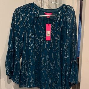 Lilly Pulitzer Teal Blouse with Silver Details